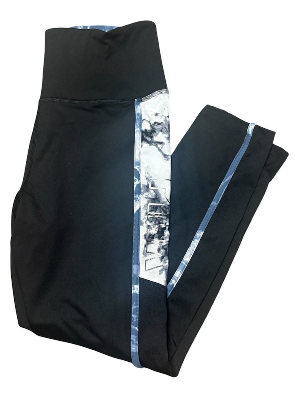 PINK Victoria Secret Ultimate Women's M Black Leggings w/ Pockets Blue Stripe